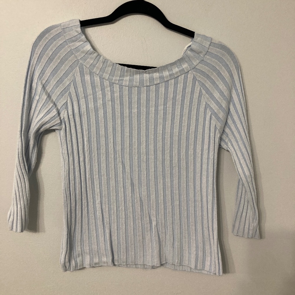 Y2K 90s Cropped Ribbed Sweater Size Medium Light Blue 2000s Knits Landing Vintag